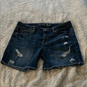 American Eagle Outfitters Blue Jean Shorts Distressed Mid-Thigh